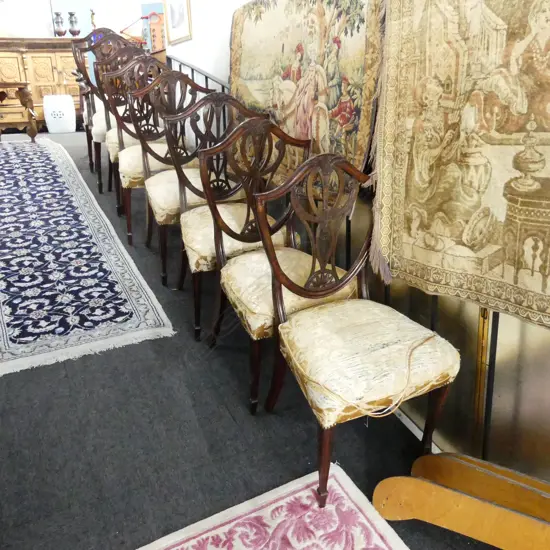 SET OF 8 CHIPPENDALE STYLE ANTIQUE DINNING CHAIRS 2 ARE CARVERS