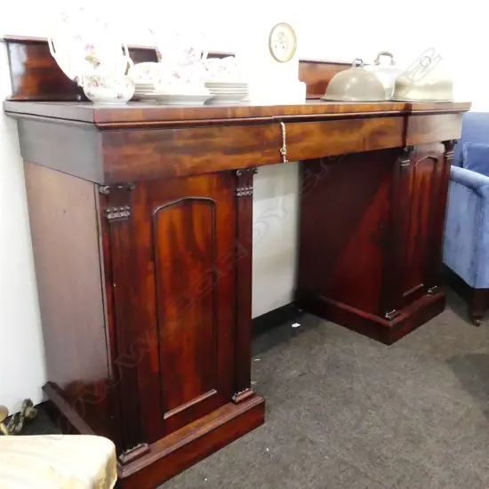 LARGE WM IV/EARLY VICTORIAN BREAKFRONT MAHOGANY TWIN PEDESTAL SIDEBOARD.1630x530x930mm