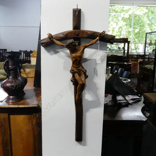 WOODEN WALL HANGING CRUCIFIX. H.640mm