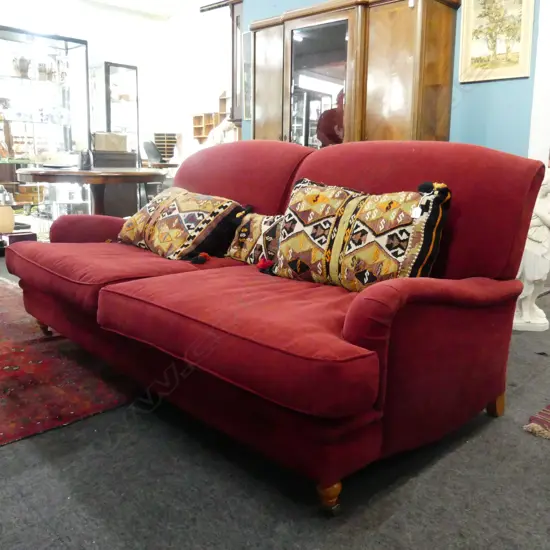 MODERN PLUM COLOURED THREE SEATER ROLL ARM SOFA 2000x950x900mm