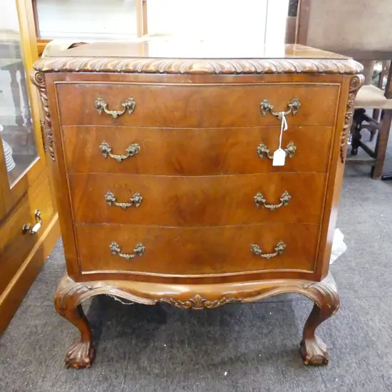 4 DRAWER WALNUT VENEER SERPENTINE FRONT CHEST OF DRAWERS 650x480x790mm