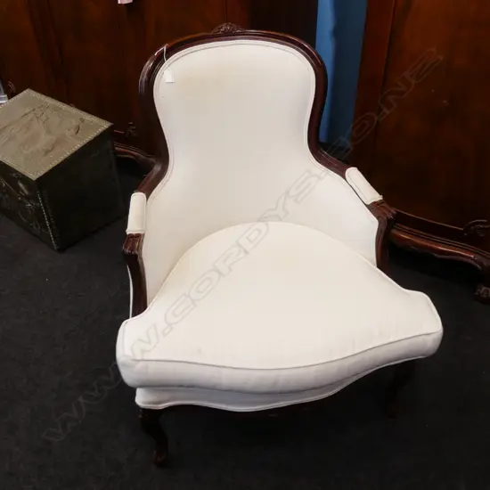 FRENCH WALNUT ARMCHAIR CREAM UPHOLSTERY