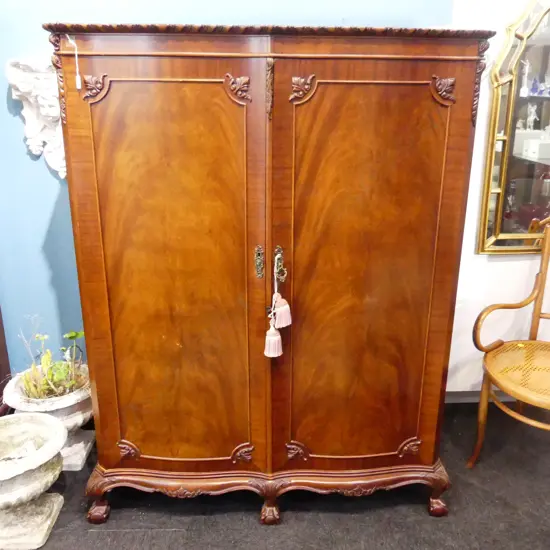 2 DOOR SERPENTINE FRONT WALNUT WARDROBE  H1650MM W1250MM D610MM