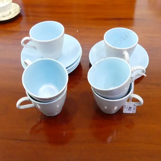 6 BLUE & GREY POOLE CUPS & SAUCERS 