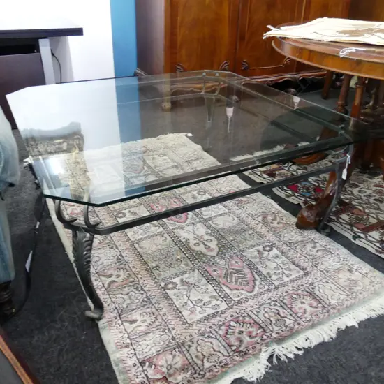 GLASS TOPPED METAL FRAMED COFFEE TABLE 1100x1100mm