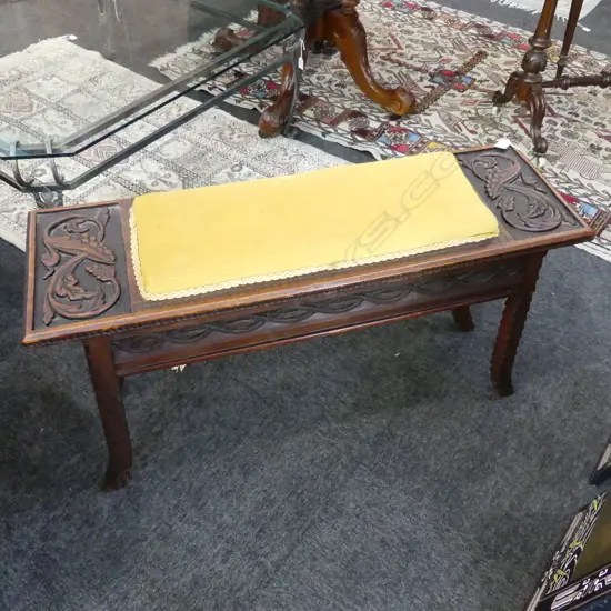 VINTAGE CARVED WOODEN PIANO STOOL W.940mm