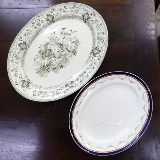 2 SERVING DISHES, 1 LRG HORNFLEUR & 1 WEDGWOOD, CREAM BLUE & GOLD