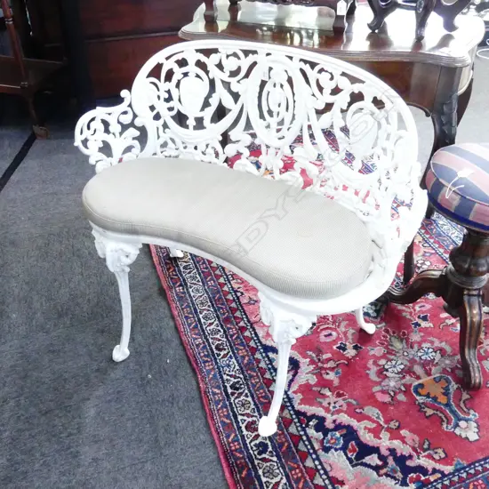 WHITE PAINTED METAL GARDEN SEAT W.900mm