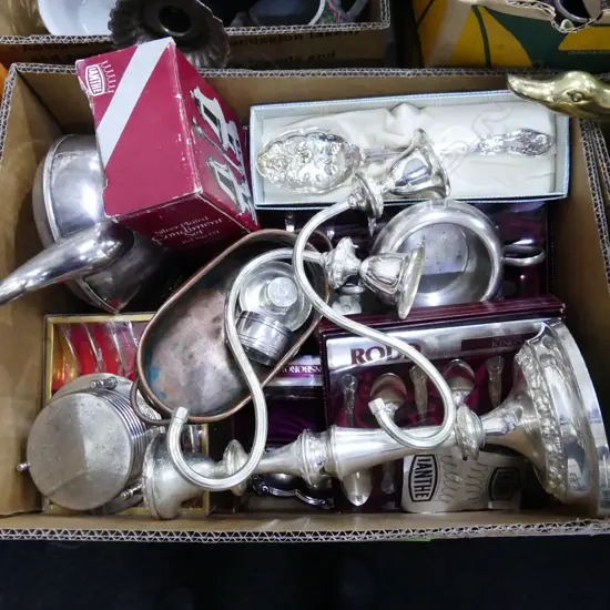 BOX LOT ASST. SILVER PLATE ETC