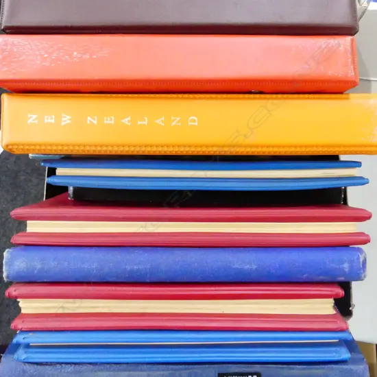 BOX ASST. VINTAGE NZ / WORLD STAMP ALBUMS