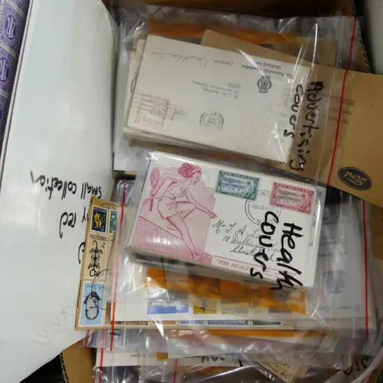 BOX ASST. STAMPS & FIRST DAY COVERS ETC