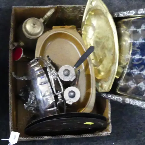 BOX LOT ASST. METAL ITEMS; WMF BOWL 245mm dia, PR EP CHOCOLATE POTS ETC