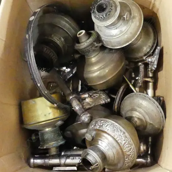 BOX LOT KEROSENE LAMPS, HARDWARE ETC