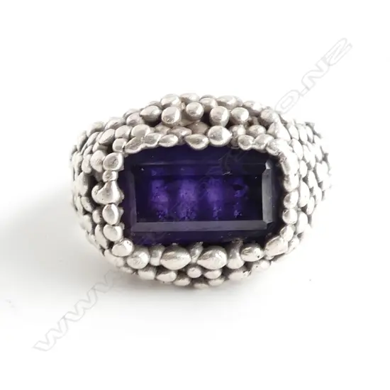 DESIGNER SILVER AND AMETHYST ? RING SIZE R