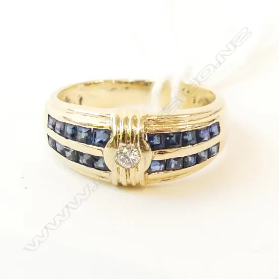 14ct SAPPHIRE & DIAMOND SET DRESS RING, 4.9gm