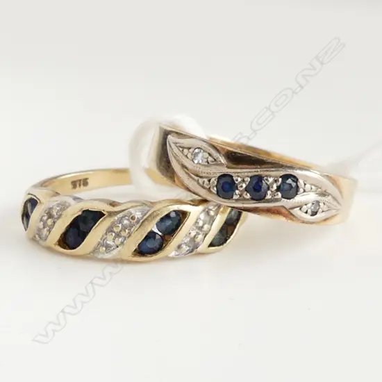 2 9CT SAPPHIRE & DIAMOND RINGS 4.4gms SIZE  M