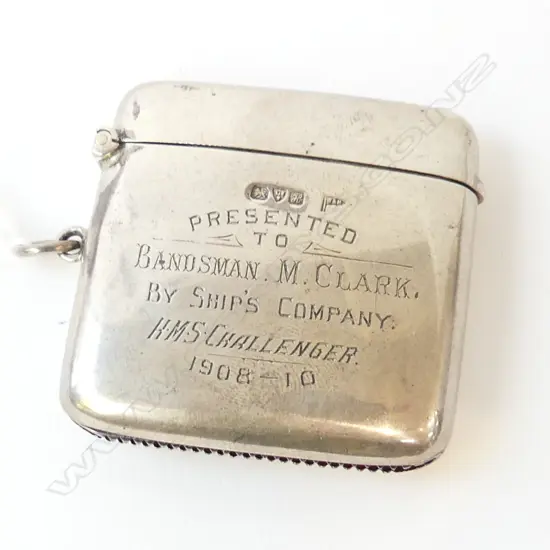 SILVER VESTA CASE, HALLMARKED CHESTER 1908, inscribed, 42gm