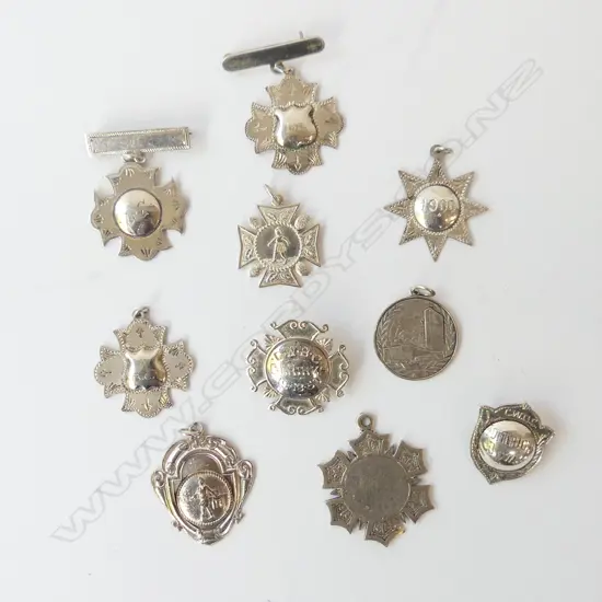 10 OLD SILVER MEDALS & MEDALLIONS, 60gm