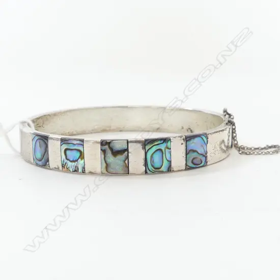 SILVER & PAUA SET HINGED BANGLE