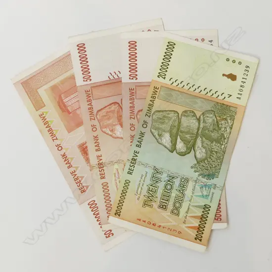 4 ZIMBABWE MINT BANK NOTES, (NOT IN CIRCULATION), 3 x $50 BILLION NOTES & 1 $20 BILLION NOTE