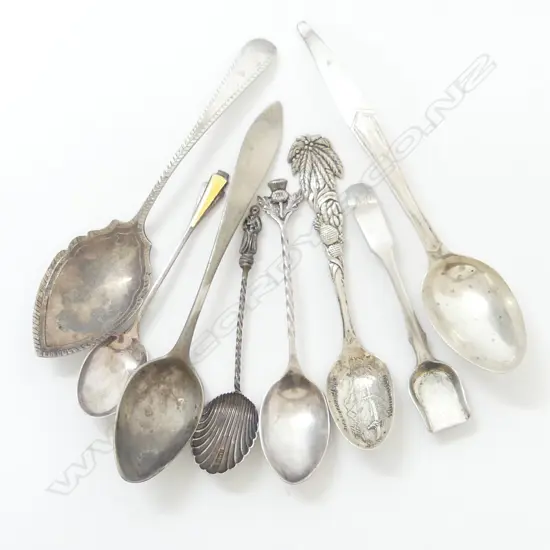 8 ANTIQUE SILVER TEASPOONS ETC includes Russian sugar shovel 88gms