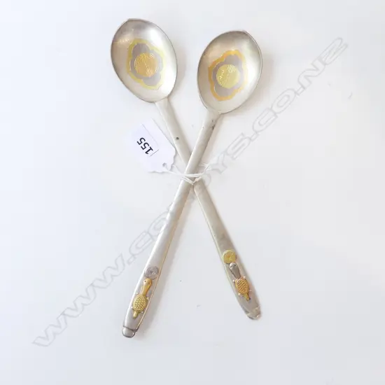 PR CHINESE SILVER SPOONS w. 990 GOLD DECORATION L.213mm 120gm