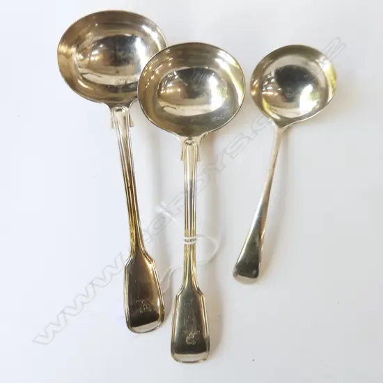 3 HALLMARKED STG SILVER LADLES 214gm
