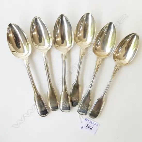 6 HALLMARKED STG SILVER DESSERT SPOONS, 304gm