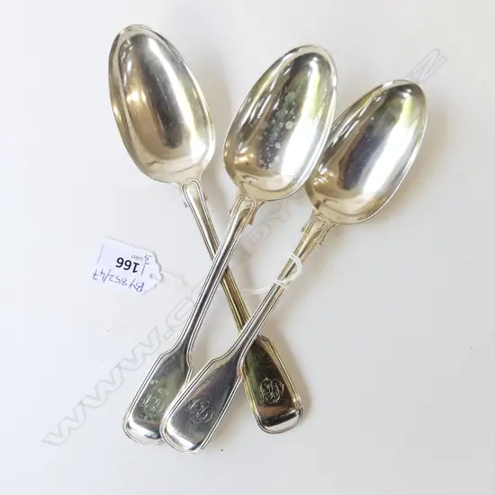 3 STG SILVER TABLESPOONS L.220mm LONDON 1855 270gm