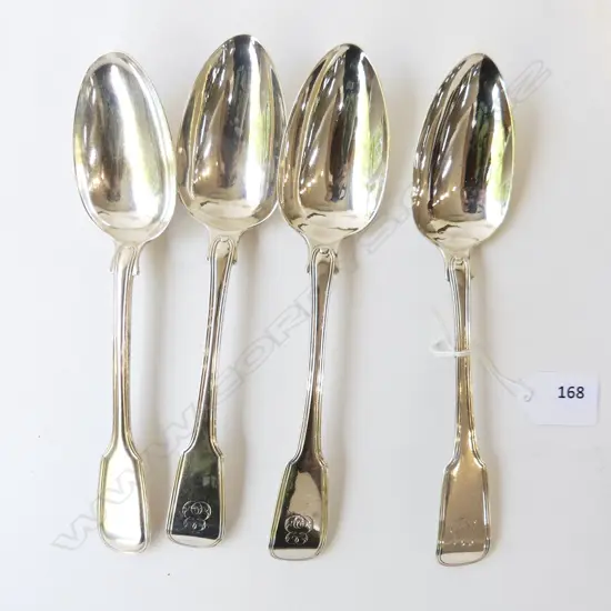 4 STG SILVER TABLE SPOONS, 3 LONDON 1817, 1 1834 340gm