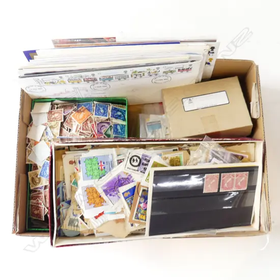 BOX ASST. LOOSE WORLD STAMPS & FIRST DAY COVERS