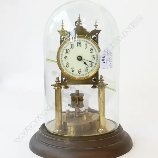 MANTLE CLOCK, GLASS DOME w KEY & PENDULUM