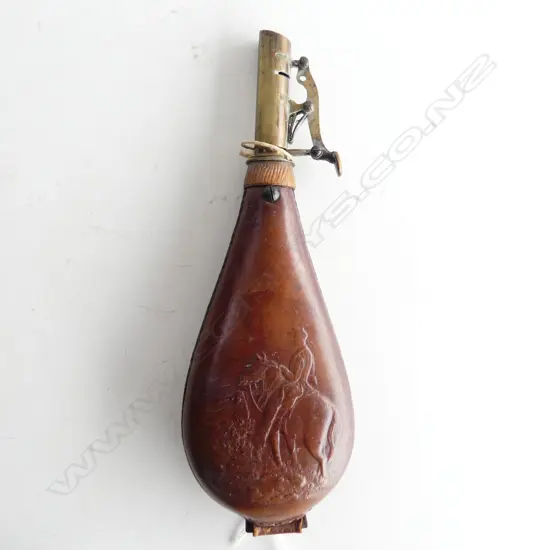 VINTAGE LEATHER POWDER FLASK H.230mm