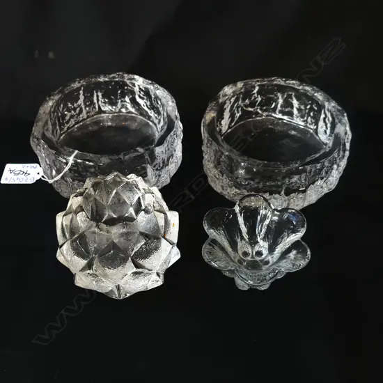 4 PCES ORREFORS CRYSTAL; PR WINE COASTERS 130mm dia, 2 OTHER