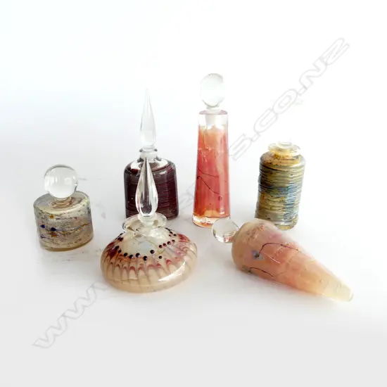 6 RICHARD CLEMENTS ART GLASS PERFUME BOTTLES H.130mm... 1 stopper AF