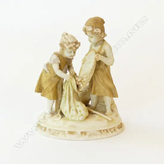 VIENNA CHINA FIGURE GROUP 2 CHILDREN GATHERING FRUIT H180MM