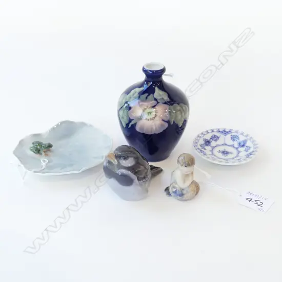 5 SMALL PCS COPENHAGEN CHINA VASE H100MM 2 DISHES SPARROW & MERMAID