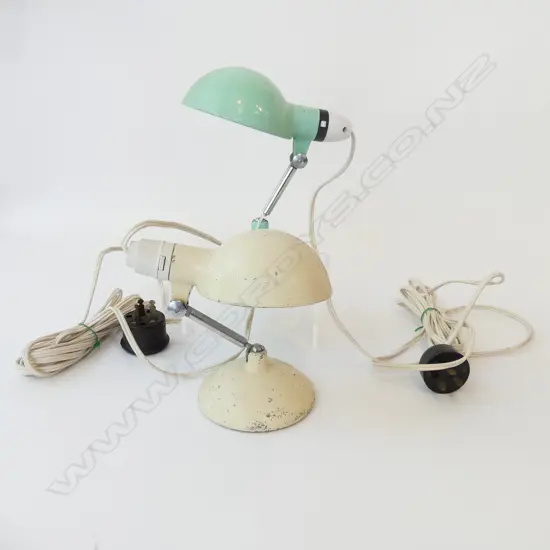 2 VINTAGE FOLDING METEK DESK LIGHTS 115mm dia
