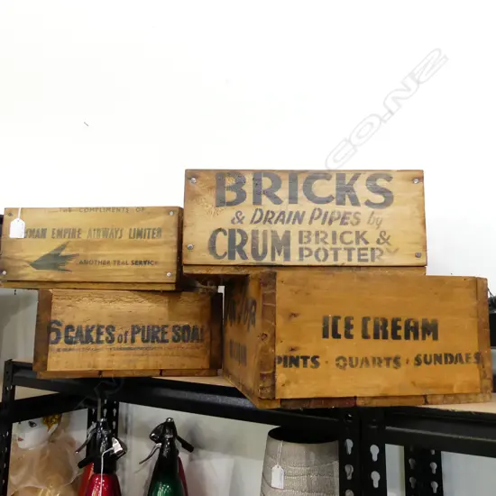 4 WOODEN ADVERTISING BOXES