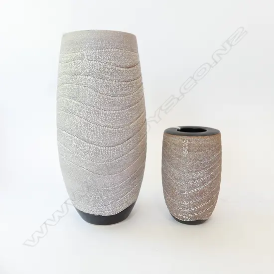 2 X PETER SHEARER 'TIDAL VASES' crackle glaze H's.355 & 185mm