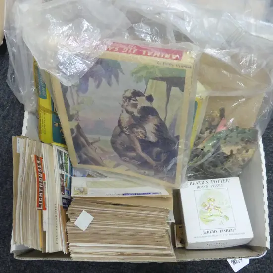 BOX LOT ASST. WORLD FIRST DAY COVERS + VINTAGE JIGSAW PUZZLES