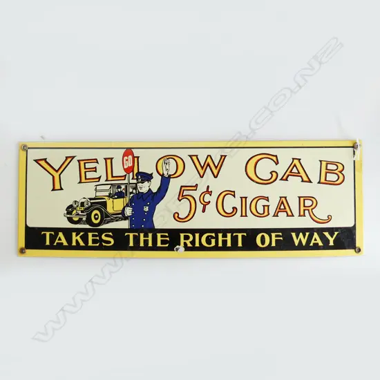 VINTAGE YELLOW CAB CIGARS PORCELAIN SIGN, 150 X 450mm