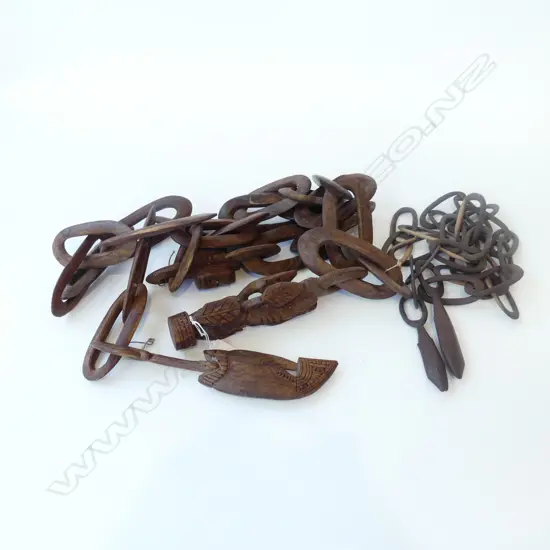 2 CARVED WOODEN TRIBAL CHAINS