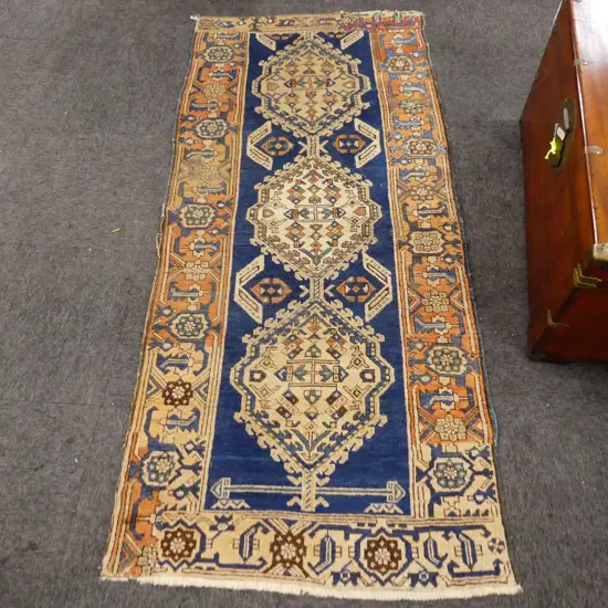 (16) ANTIQUE TURKISH HANDKNOTTED ALL WOOL RUNNER RUG w professional repairs 2130 x 940mm