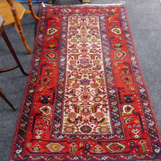 (08) SEMI ANTIQUE PERSIAN HANDKNOTTED RUG geometric small repeating designs 1800 x 1070mm