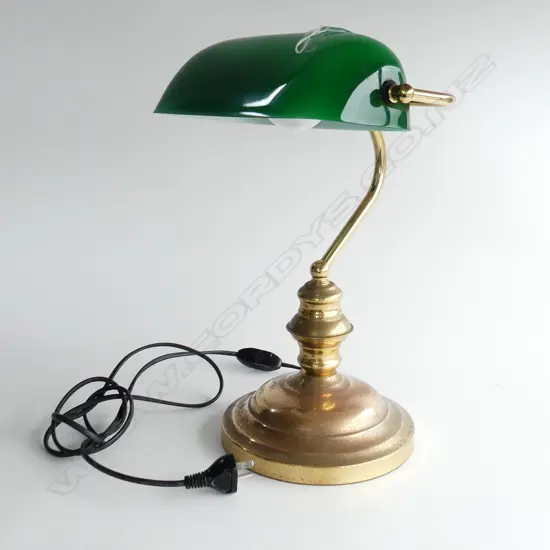 brass bankers lamp green glass shade h.380MM