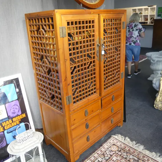 LARGE ORIENTAL CUPBOARD - LATTICE DESIGN 1020x545x1635mm