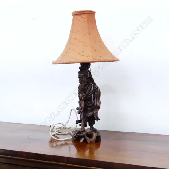 LAMP - CARVED WOODEN ORIENTAL FIGURE BASE H.620mm