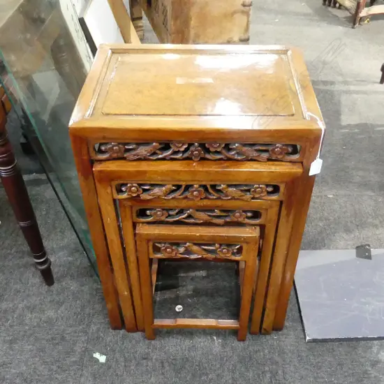 4 ORIENTAL CARVED NESTING TABLES 445x335x650mm