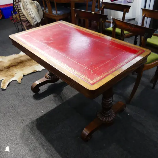 REGENCY/WILLIAM IV PERIOD LIBRARY TABLE MAHOGANY w. INSET RED LEATHER TOP